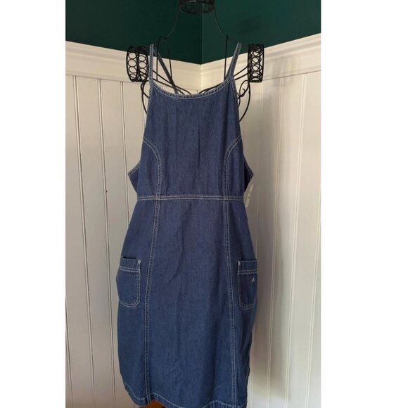 1990s Denim Mini Dress | Vintage Cross Back Light Jean Dress - Picture 5 of 5